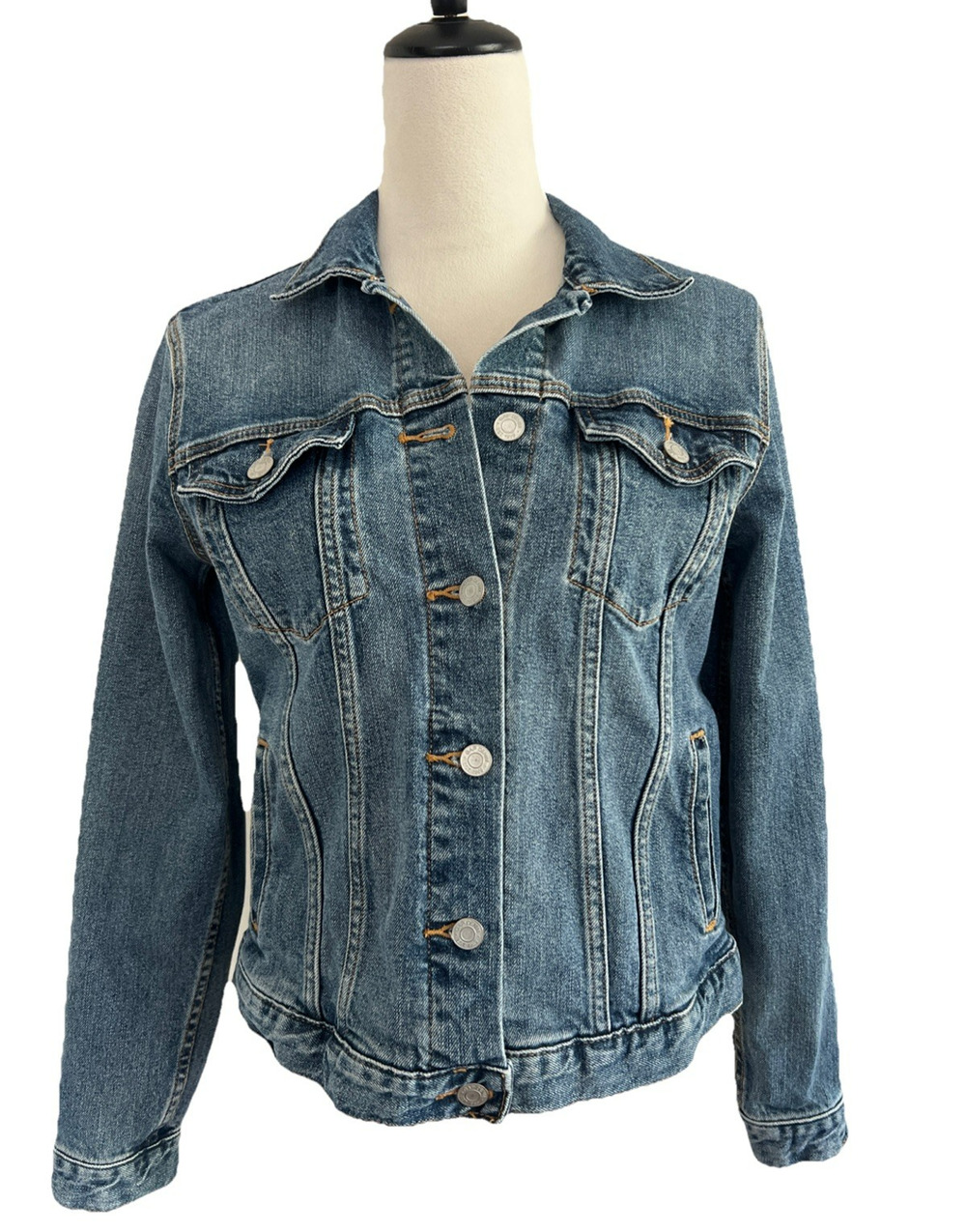 Gap Denim Jacket Womens Medium Jean Trucker Cotton Blend Button Front Retro